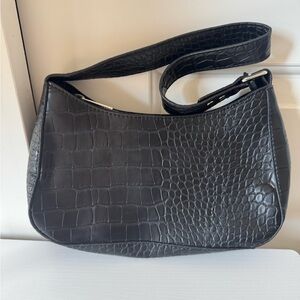 Urban Outfitters Black Croc-Embossed Shoulder Bag